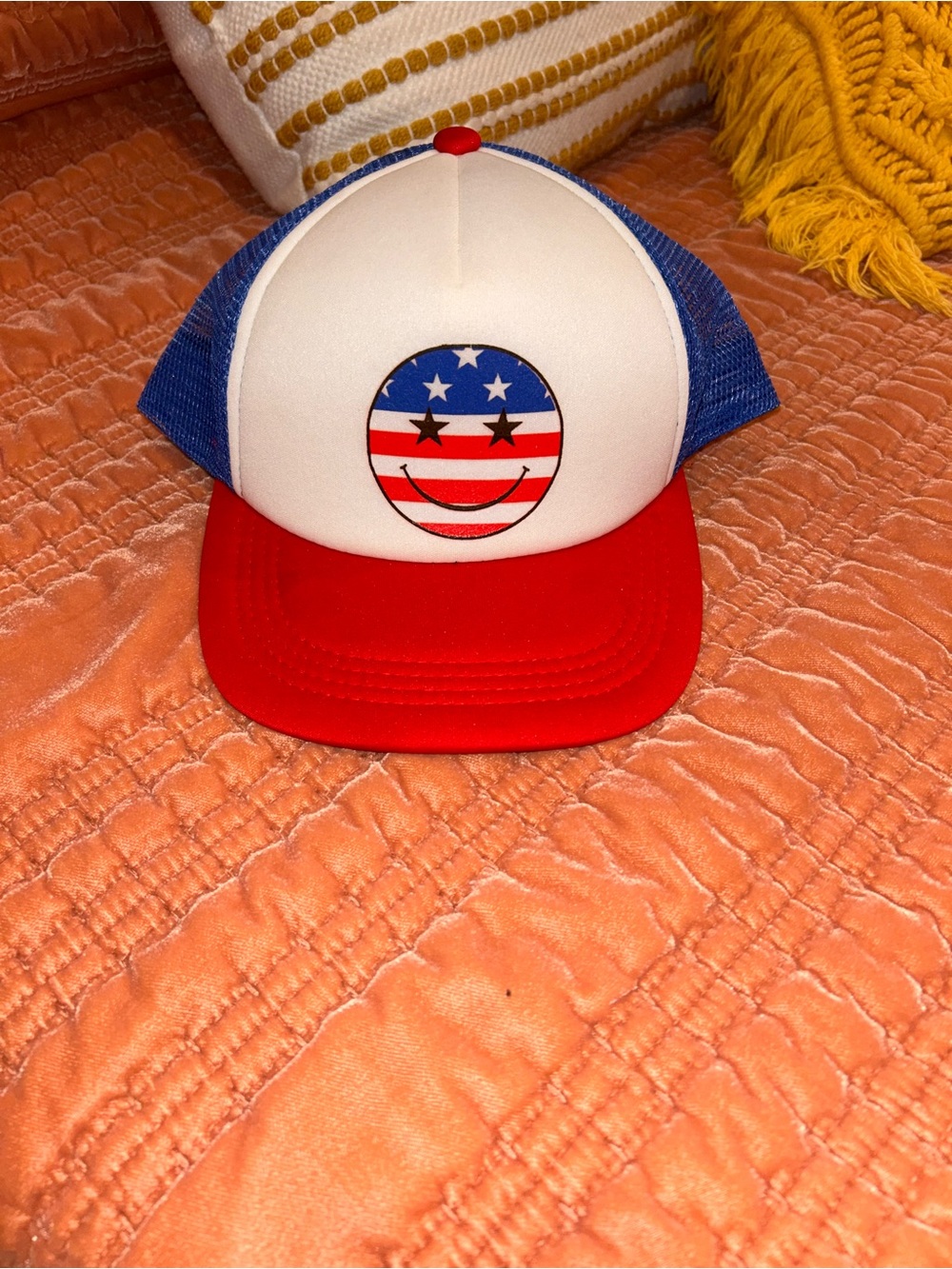 Red, White & Blue Patriotic Smiley Trucker Hat